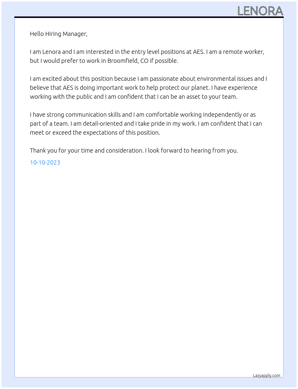 Entry Level Positions At AES Cover Letter