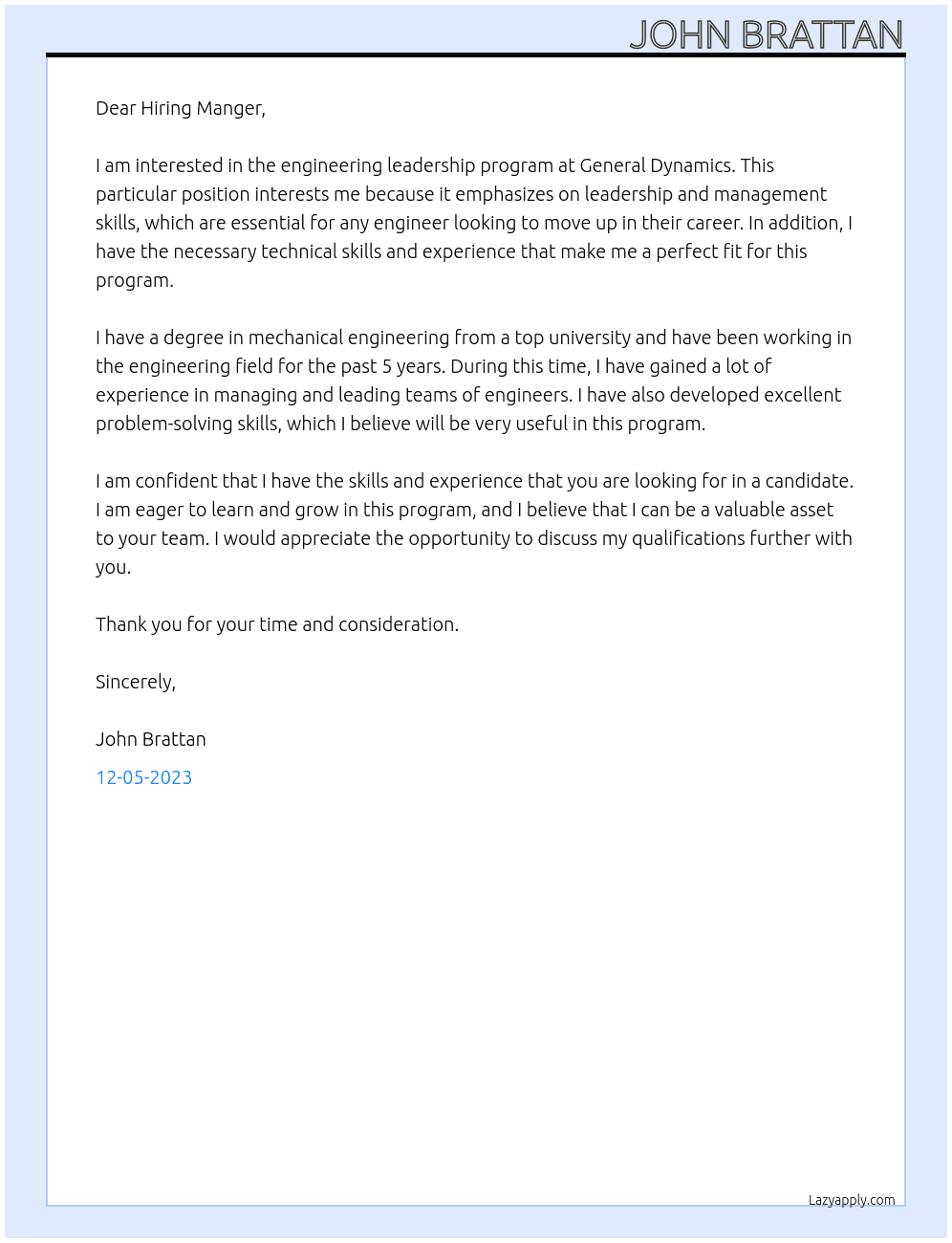 Engineering Leadership Program At General Dynamics Cover Letter