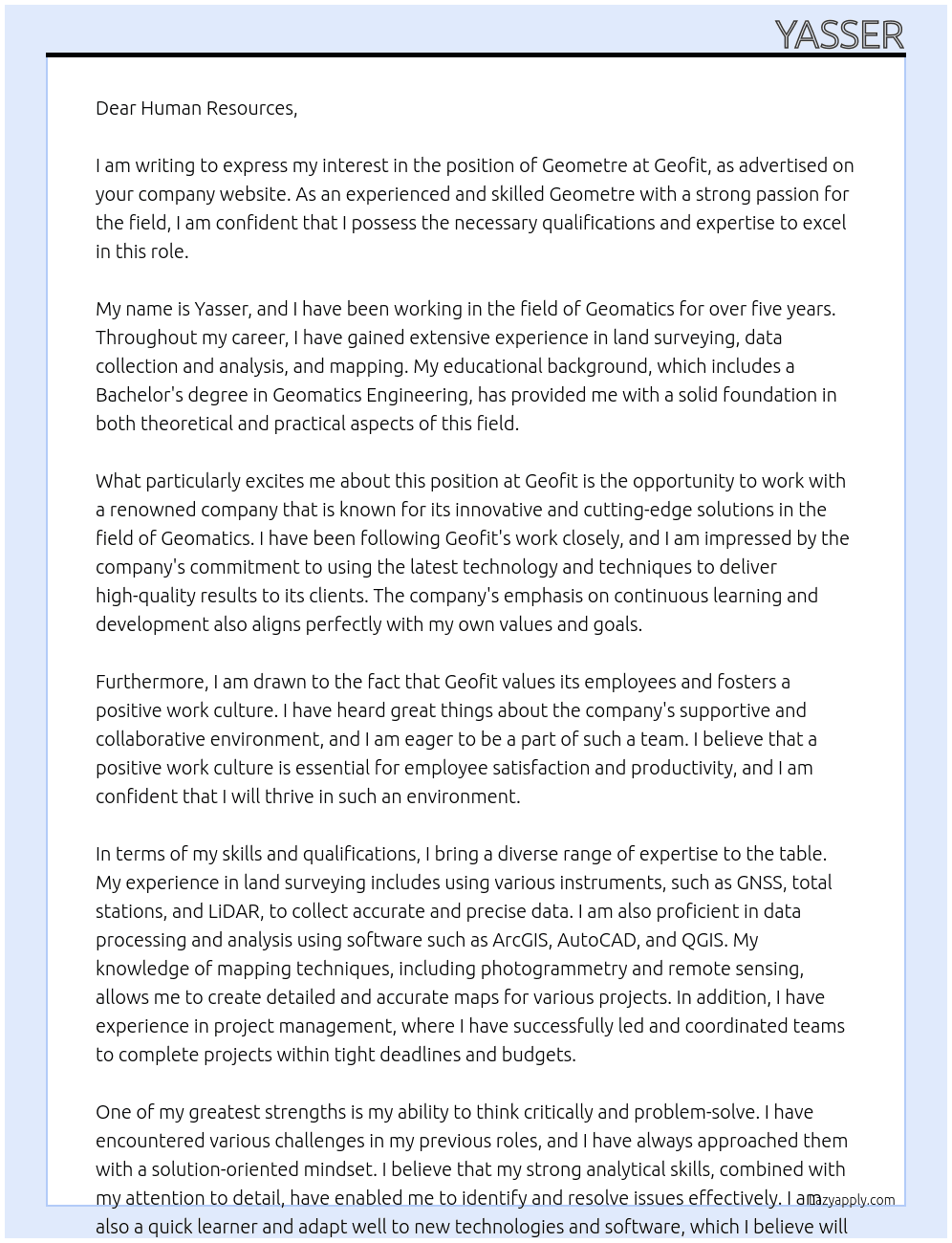 geometre At geofit Cover Letter