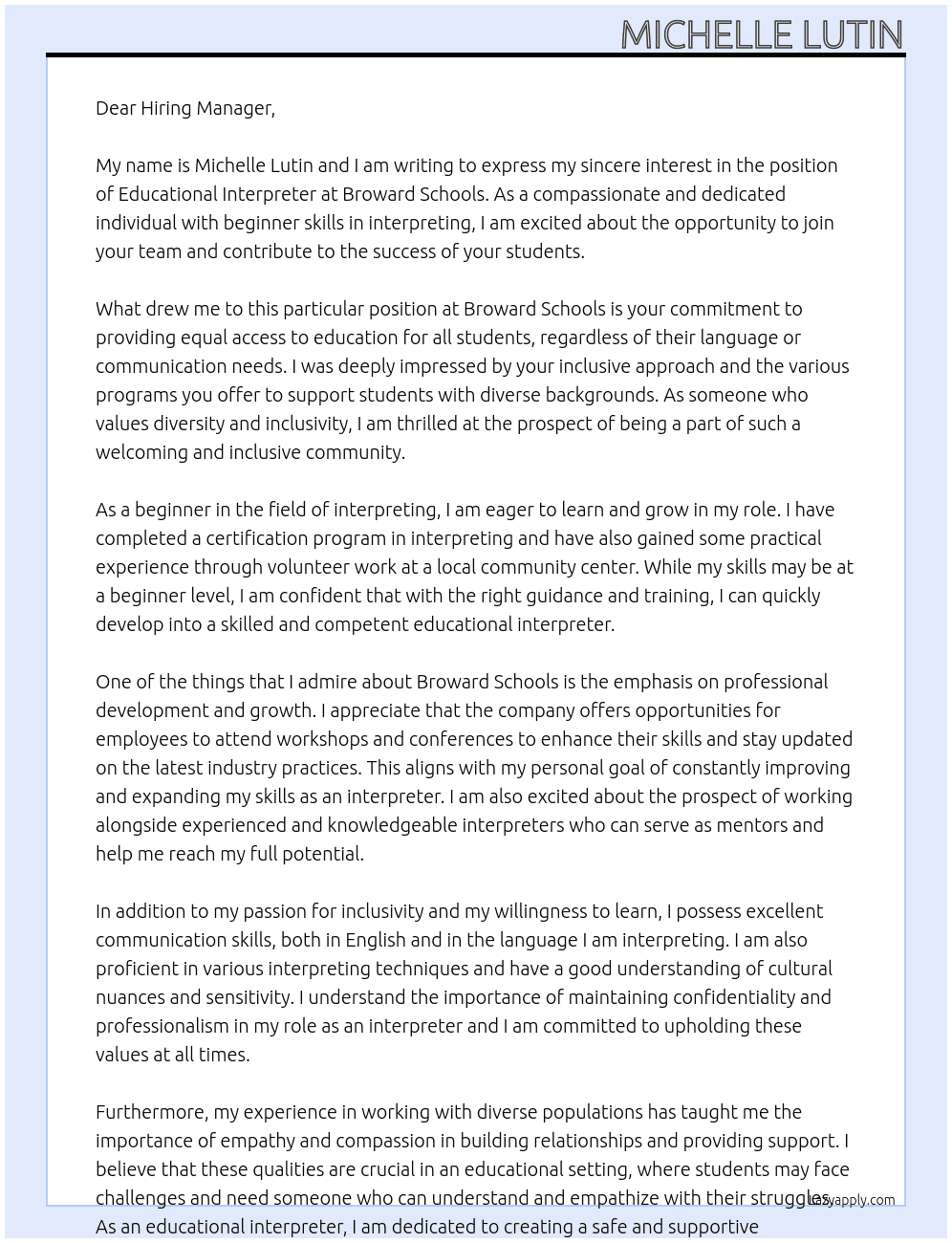 educational interpreter At broward schools Cover Letter