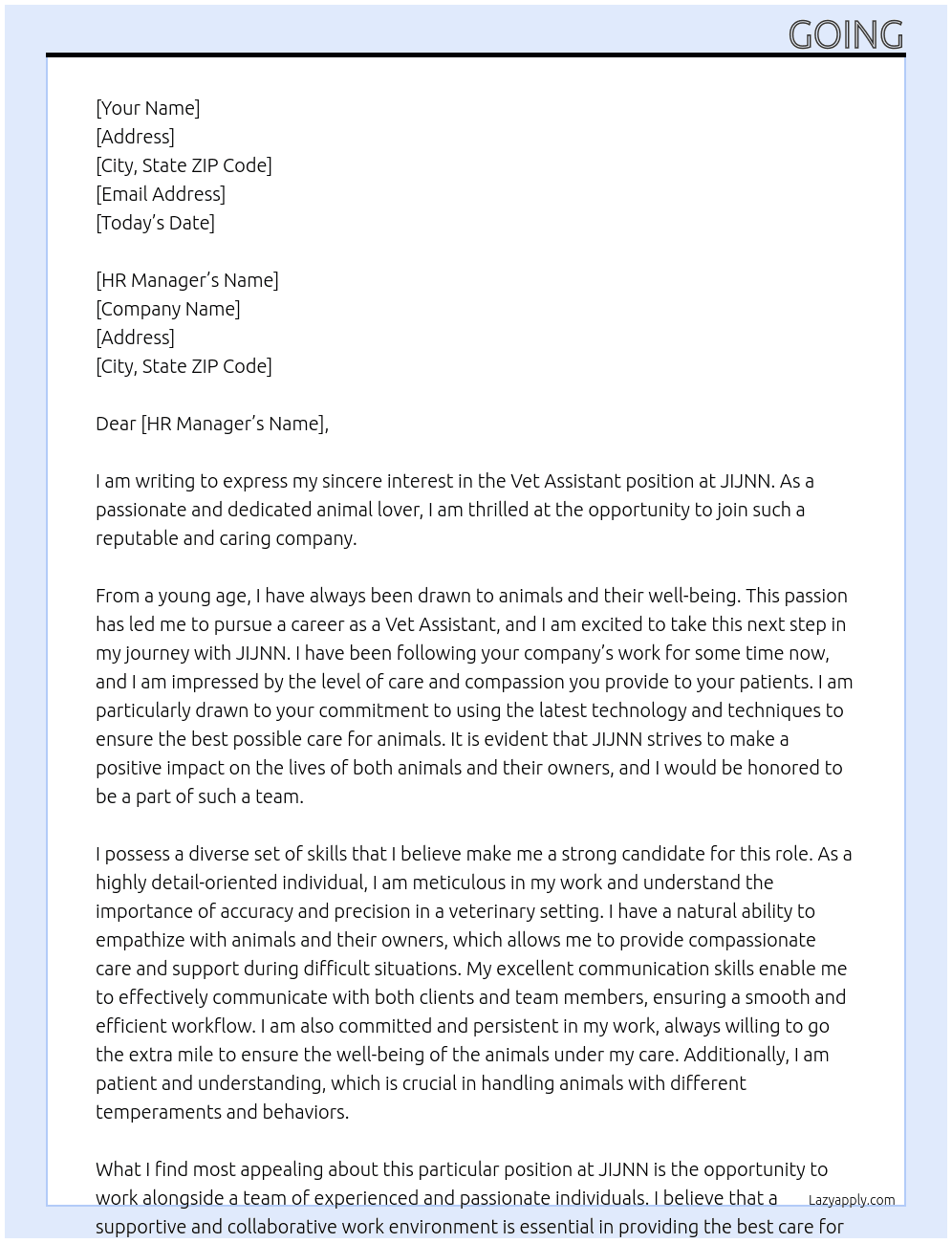 Vet assistant  At jijnn Cover Letter