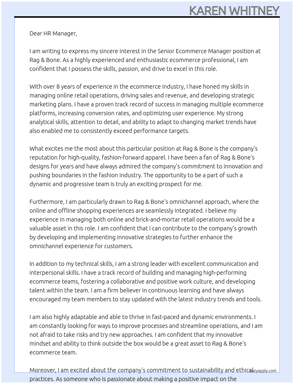 Cover letter for senior eccomerce manager - LazyApply