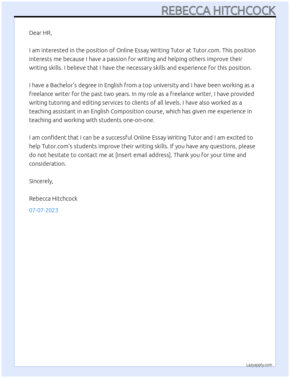 Online Essay Writing Tutor At Tutor.com Cover Letter