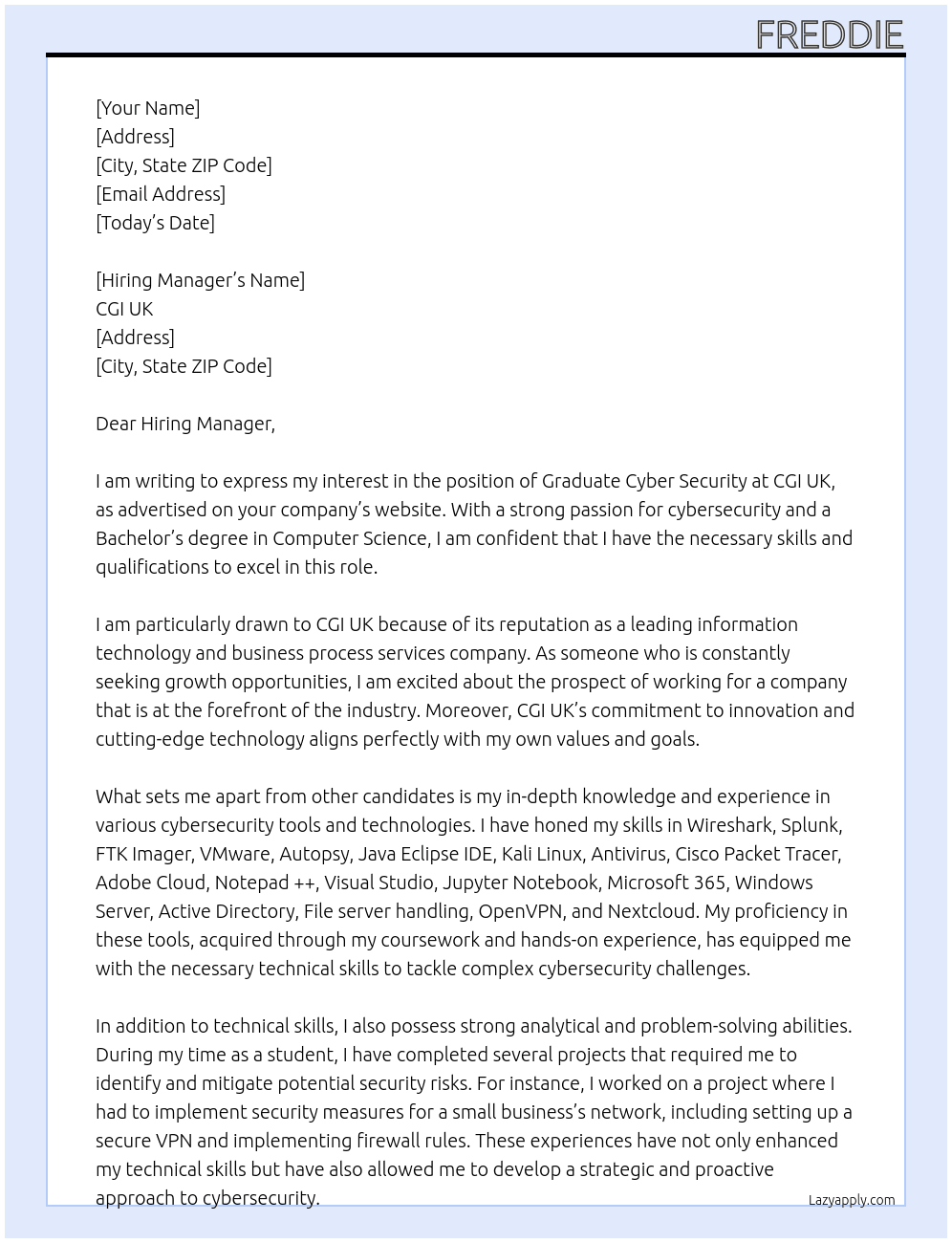 Graduate Cyber Security At CGI UK Cover Letter