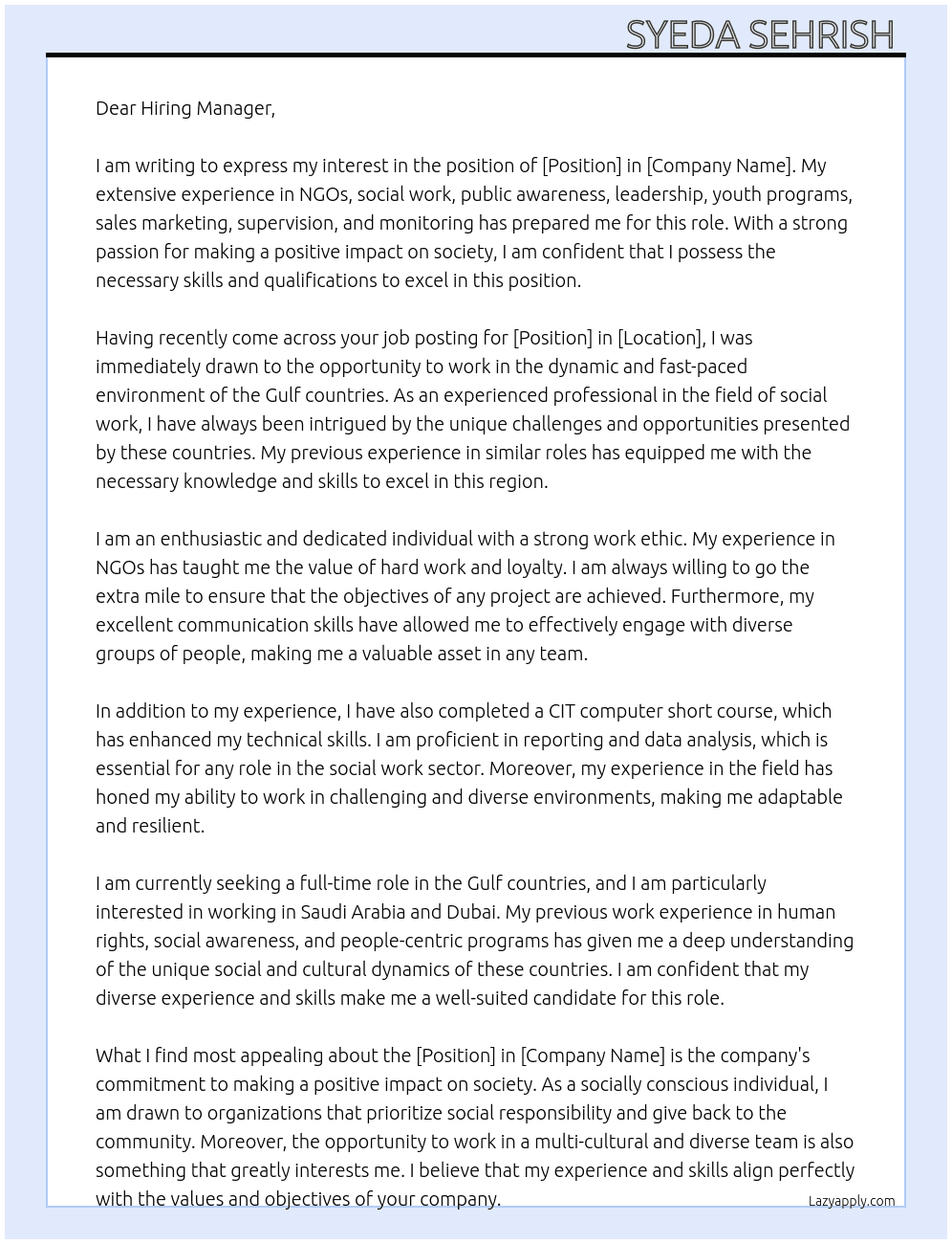 Saudia arbia dubai At UAE &gulf country companies  Cover Letter