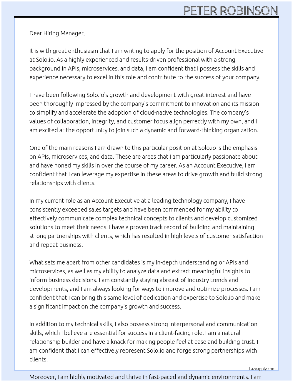 Account Executive At Solo.io Cover Letter