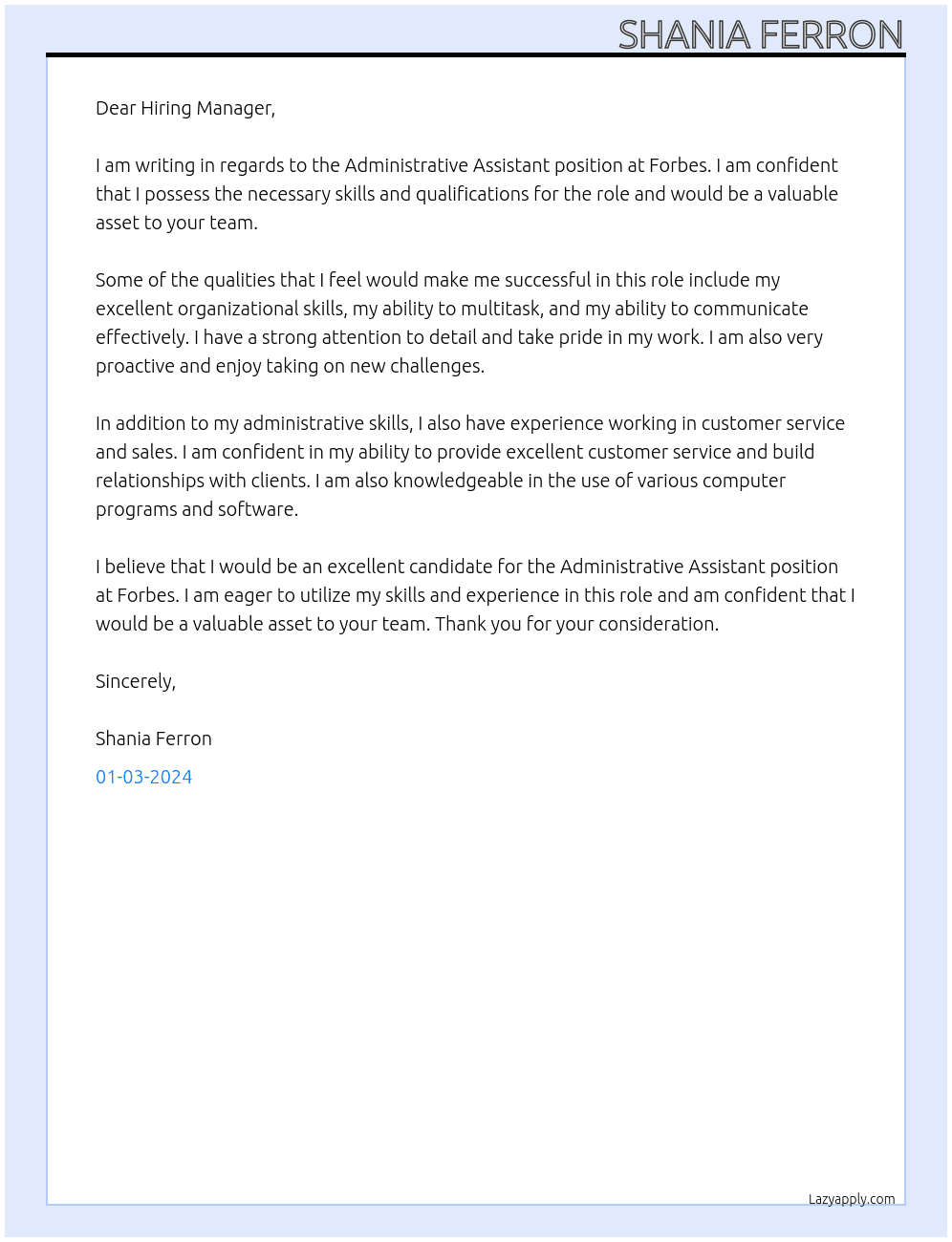 Administrative Assistant At Forbes Cover Letter