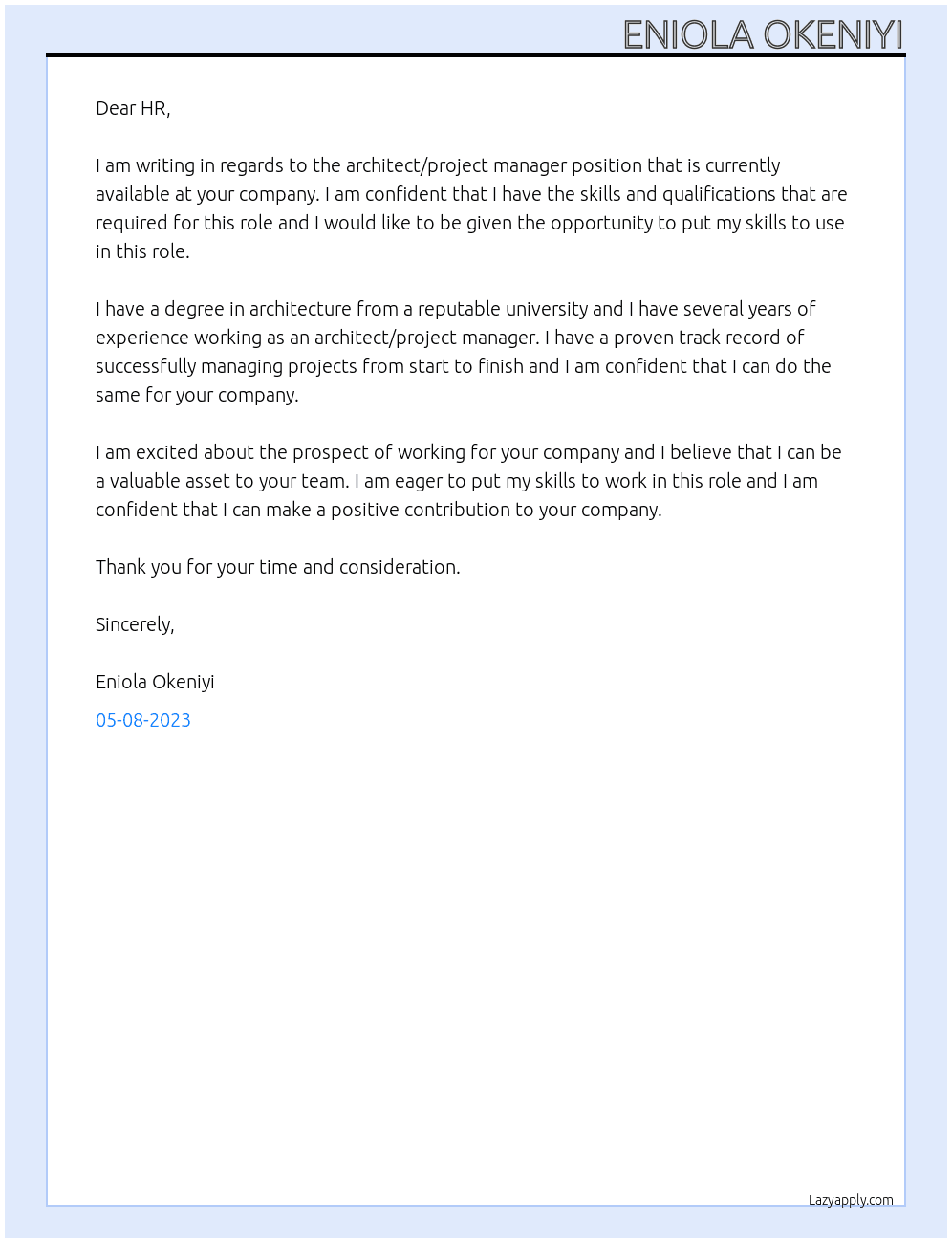 architect/project manager At careers Cover Letter