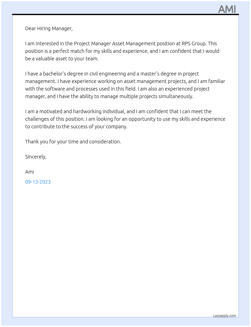 Project Manager Asset Management At RPS Group Cover Letter