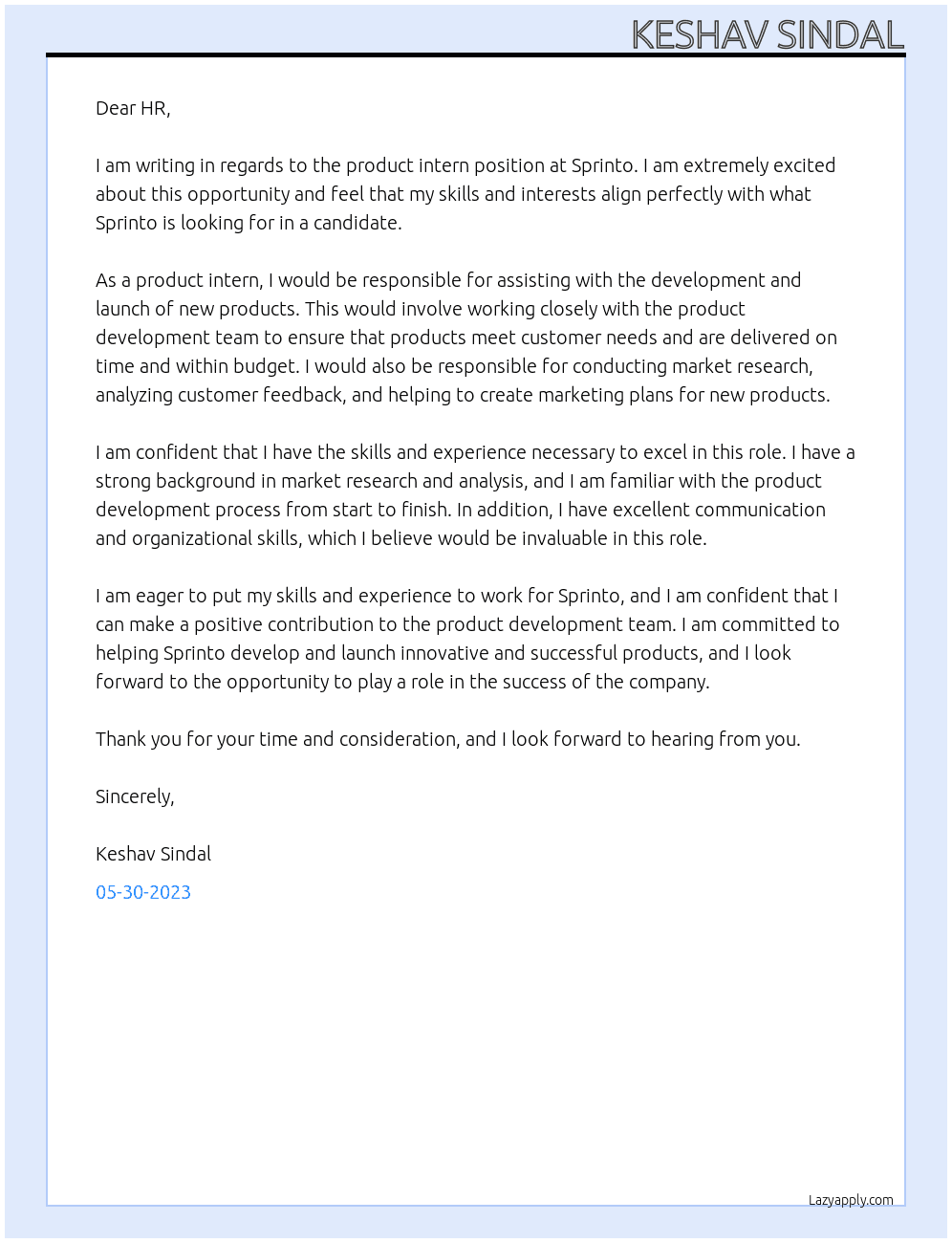 Product intern  At Sprinto Cover Letter