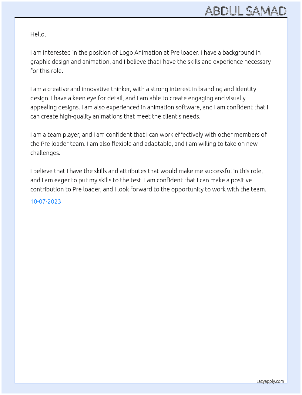 Logo Animation At Pre loader Cover Letter