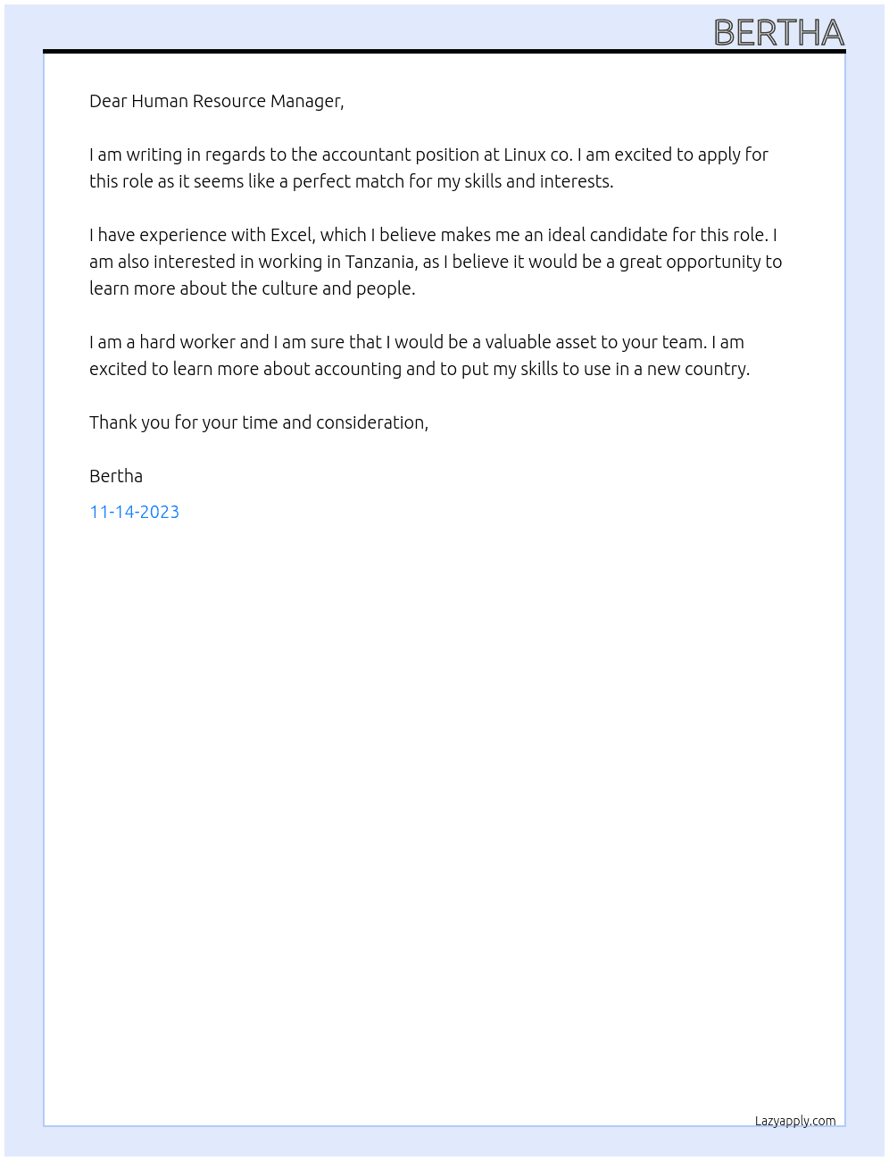 Accountant At Linux co Cover Letter