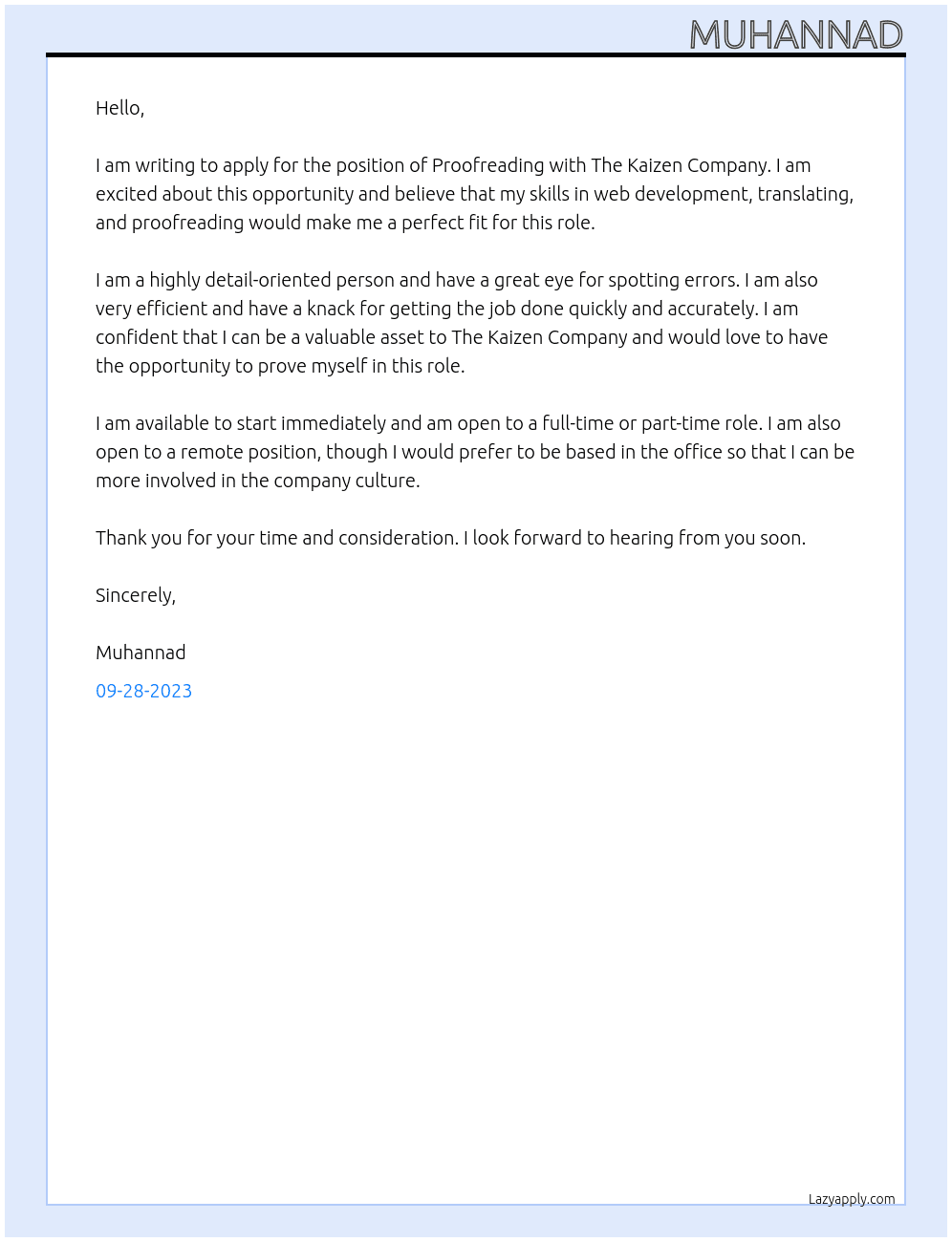 Proofreading At Kaizen Cover Letter