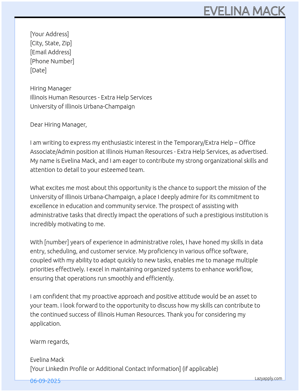 Cover letter for temporary/extra help – office associate/admin - LazyApply