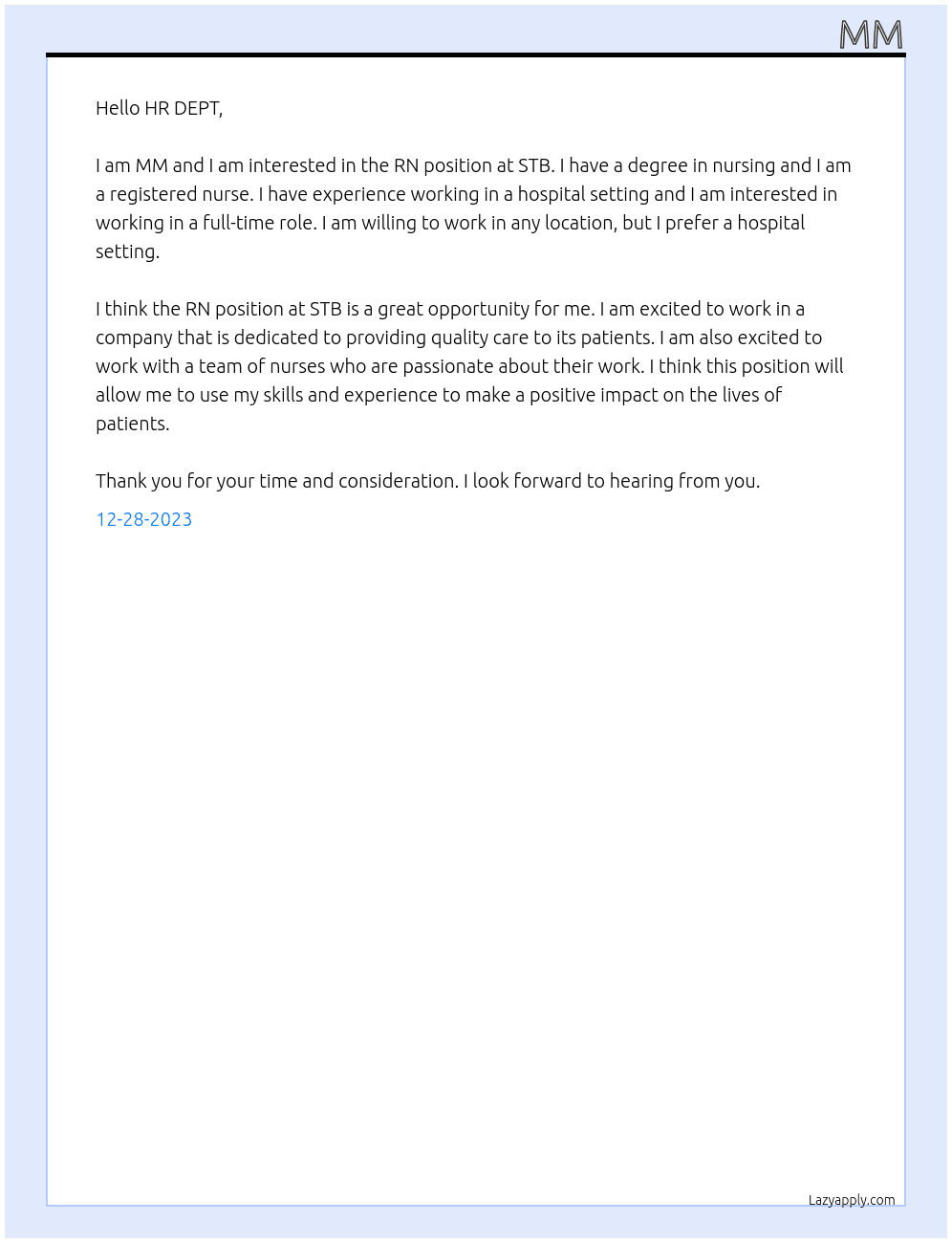 RN At STB Cover Letter