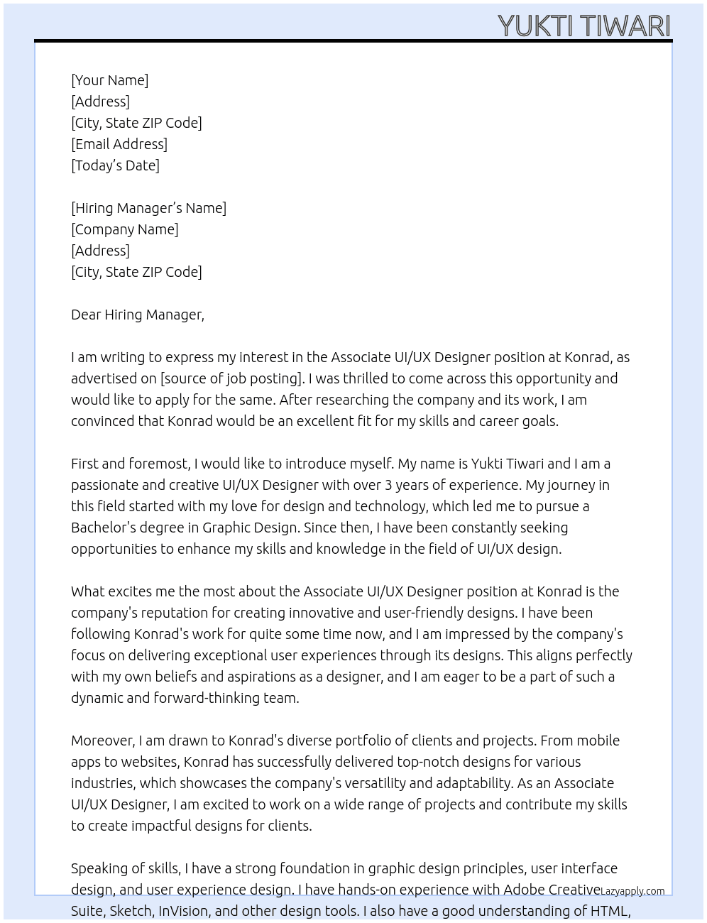 associate UI/UX Designer At konrad Cover Letter