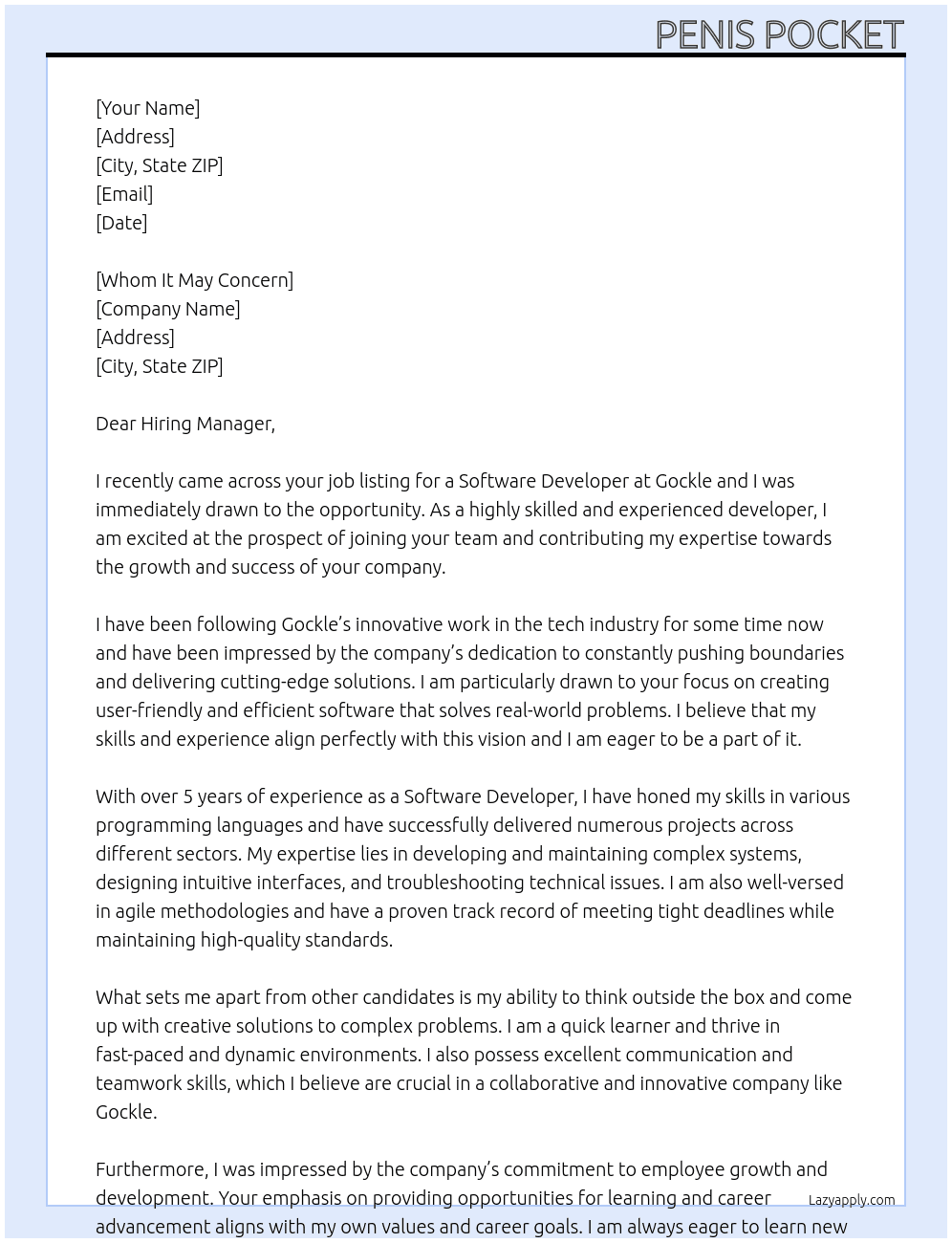 Software Developer At Gockle Cover Letter
