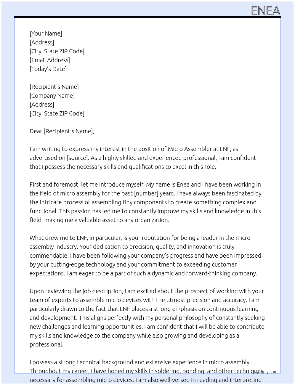 micro assembler At LNF Cover Letter
