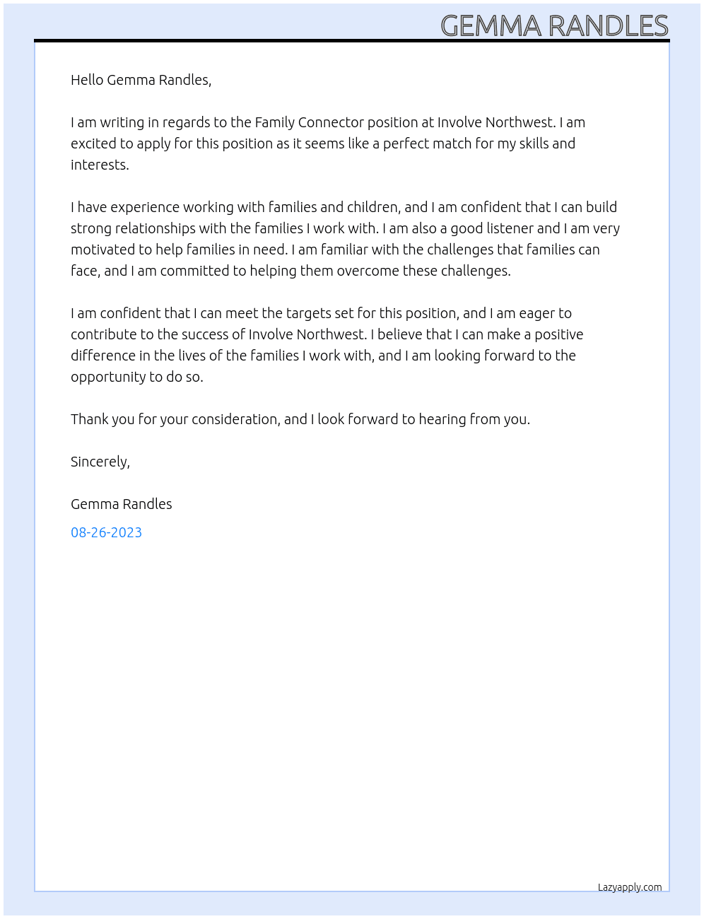Family Connector At Involve Northwest Cover Letter