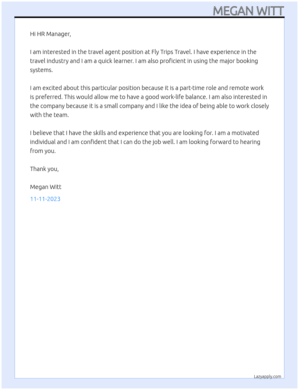 Travel agent At Fly Trips Travel Cover Letter