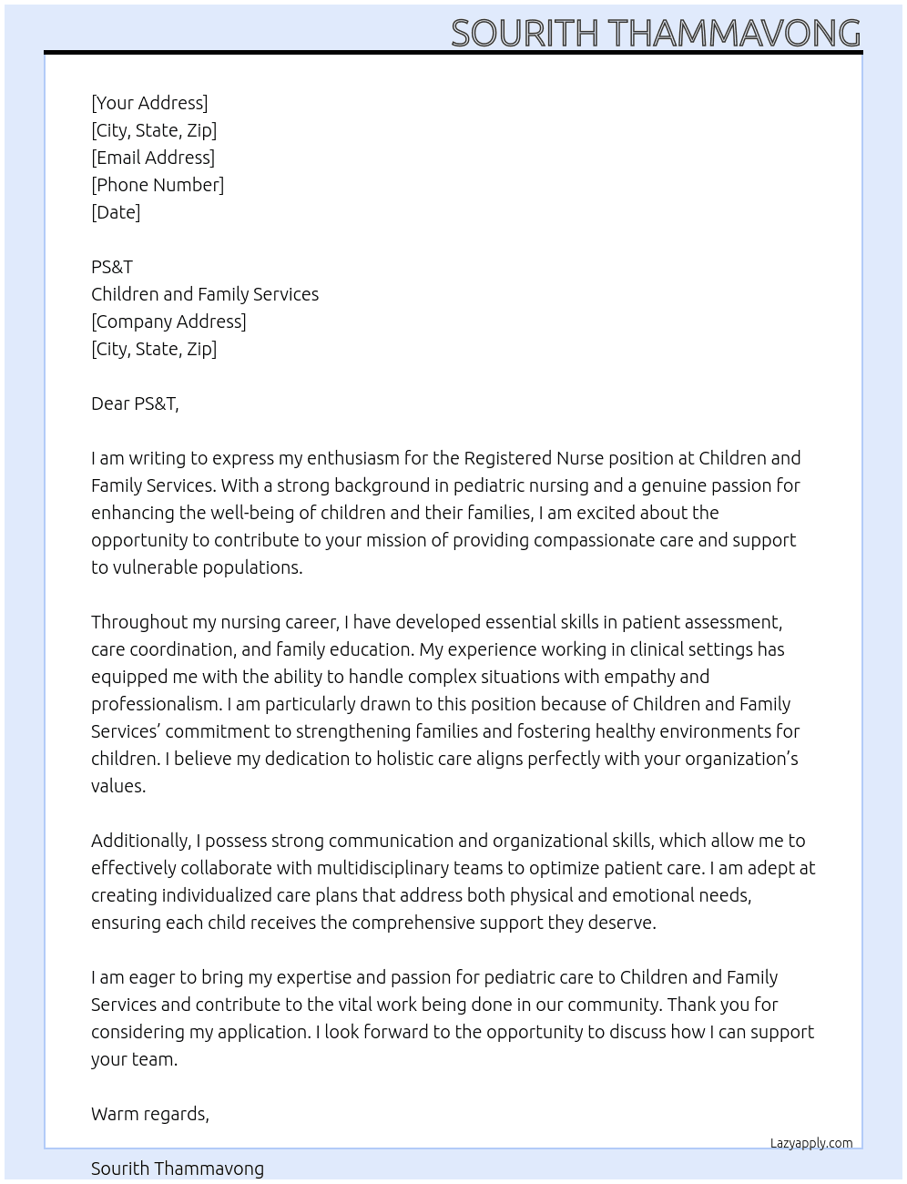 rn At Children and Family Services Cover Letter