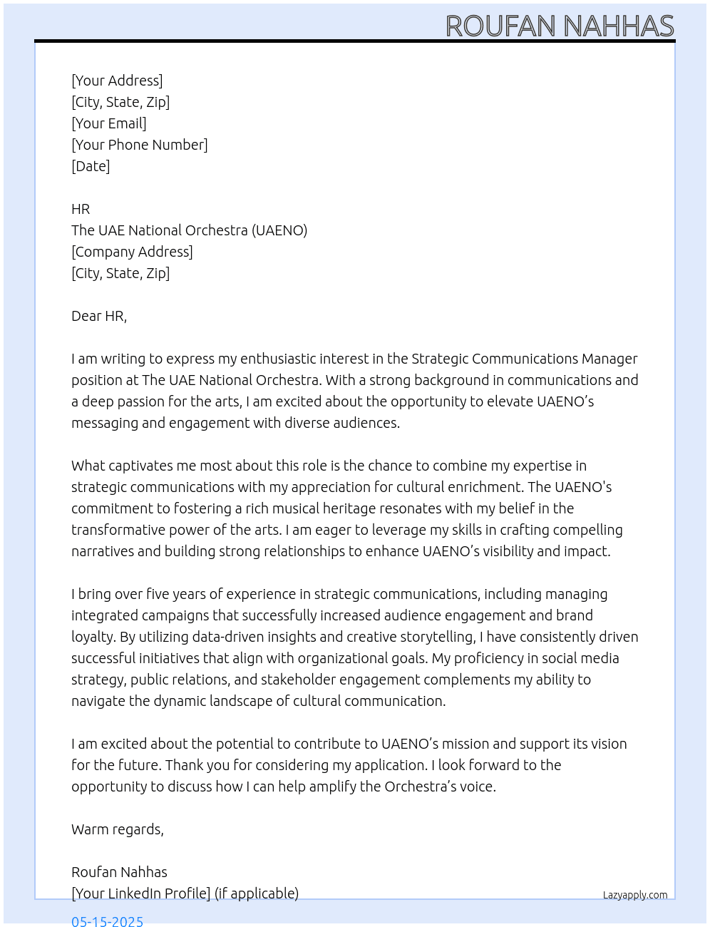 Cover letter for strategic communications manager - LazyApply