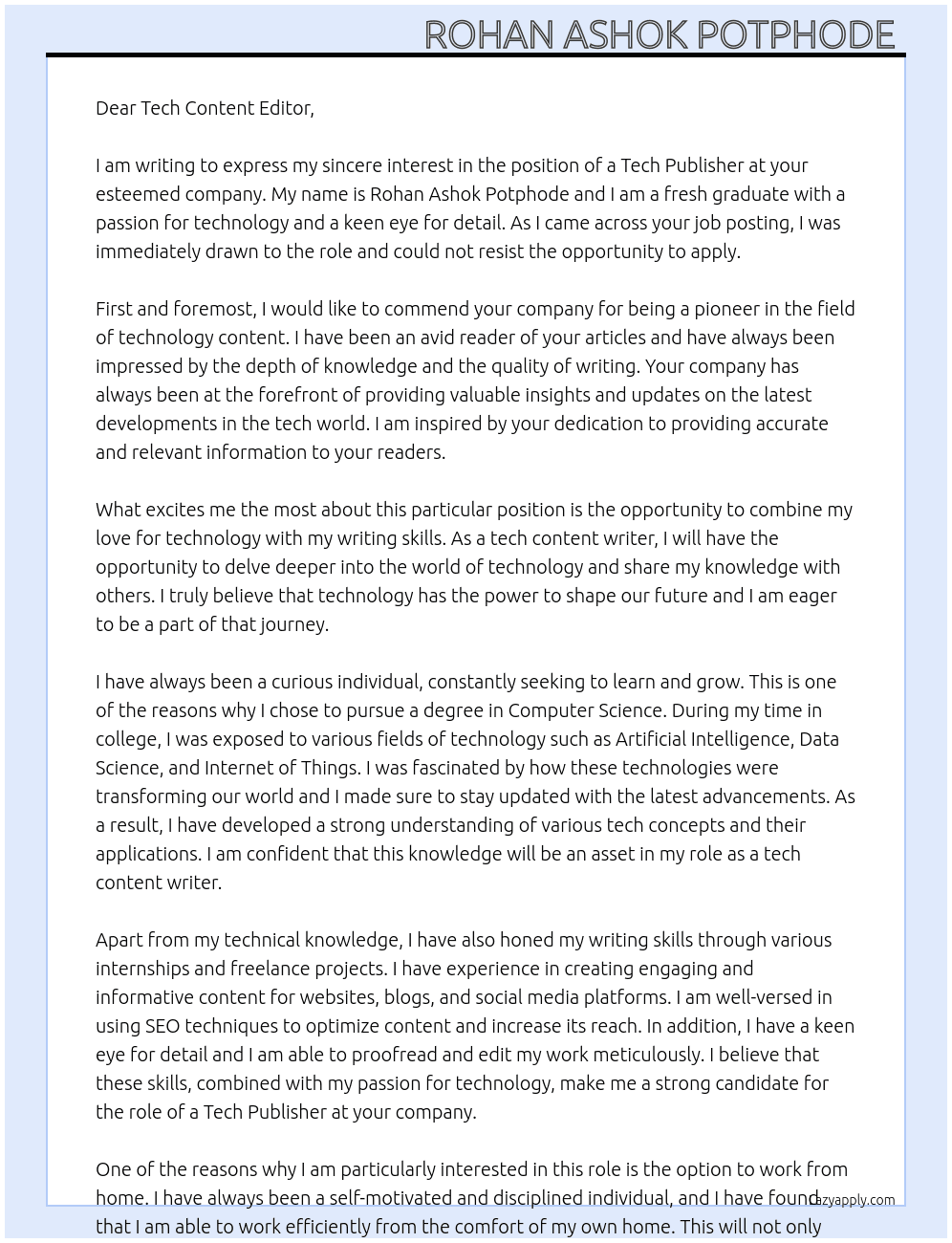 tech publisher.  At Tech Content Editor Cover Letter