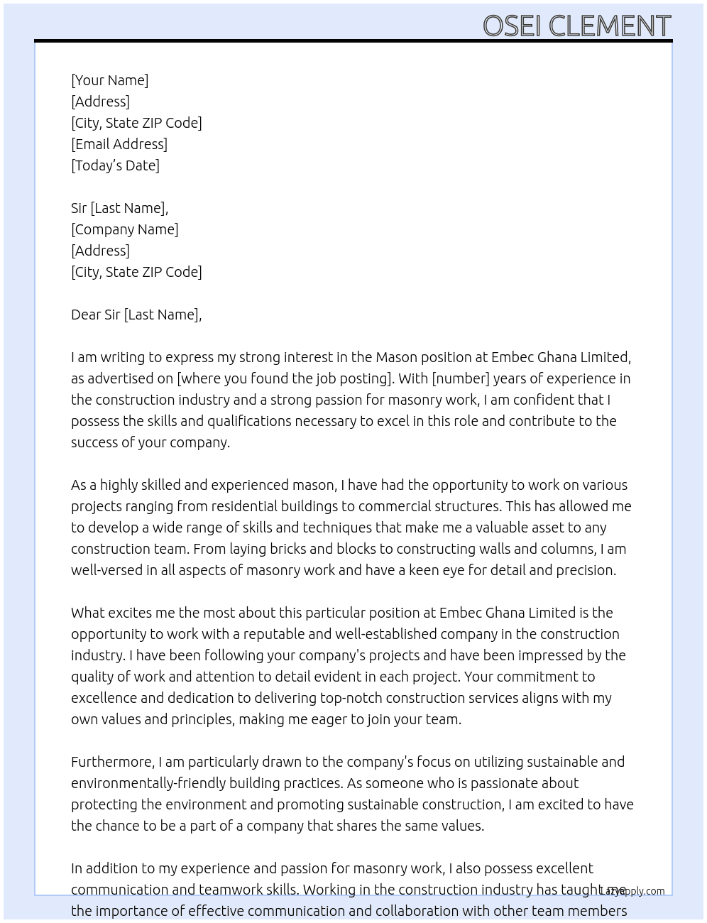 Mason  At Embec ghana limited  Cover Letter