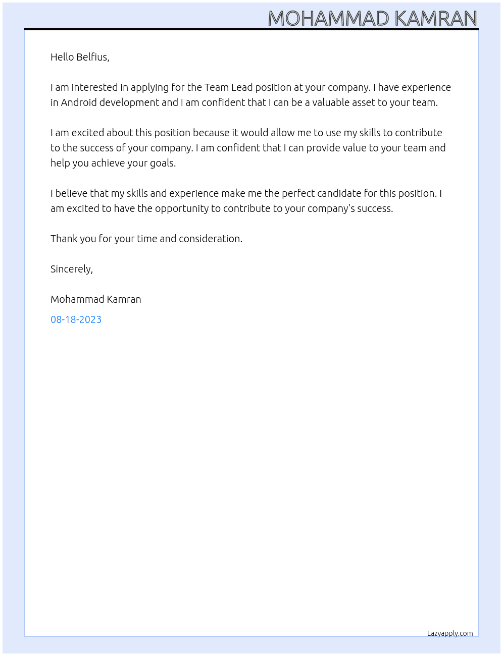 Team Lead At Belfius Cover Letter