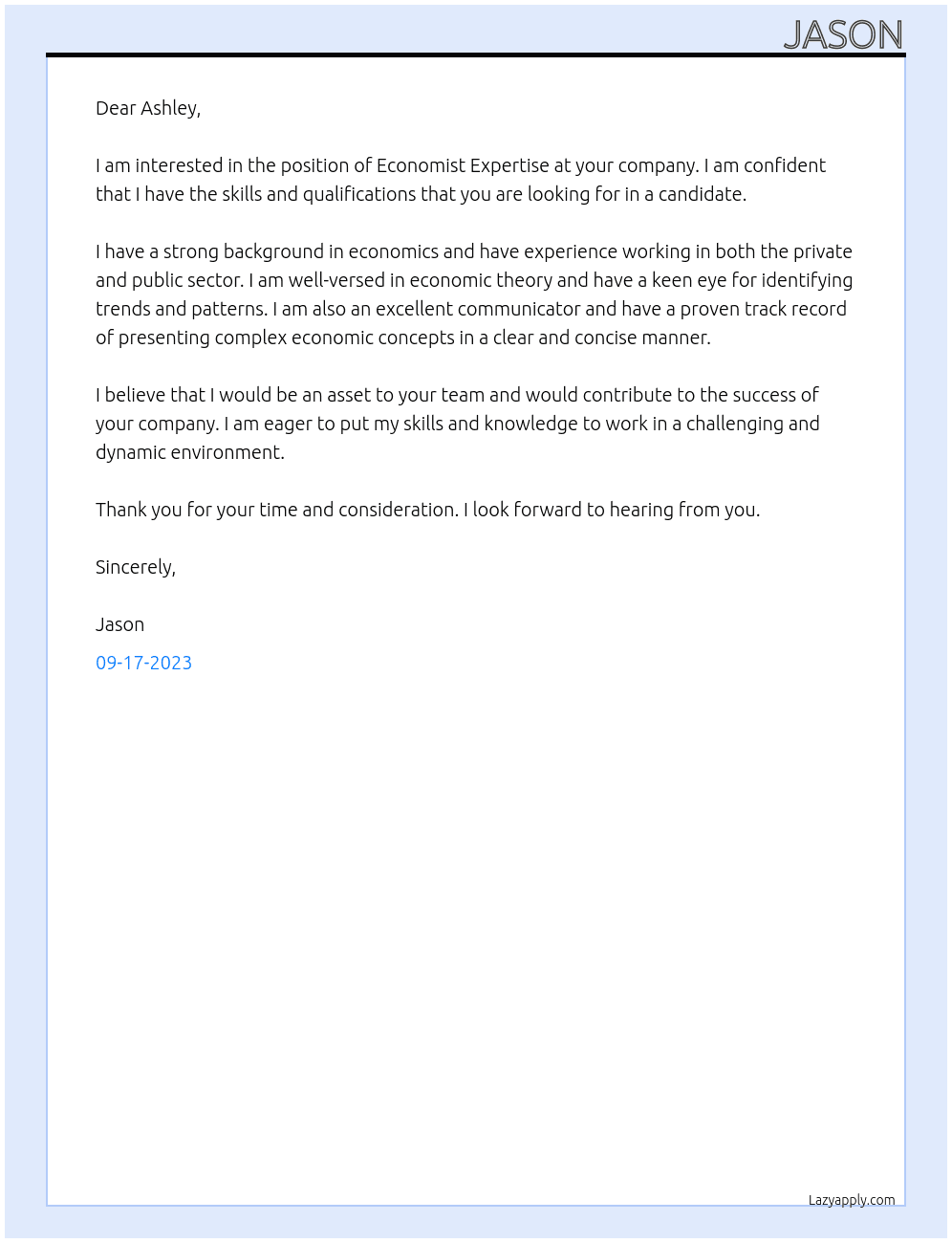 Economist expertise At Ashley Cover Letter