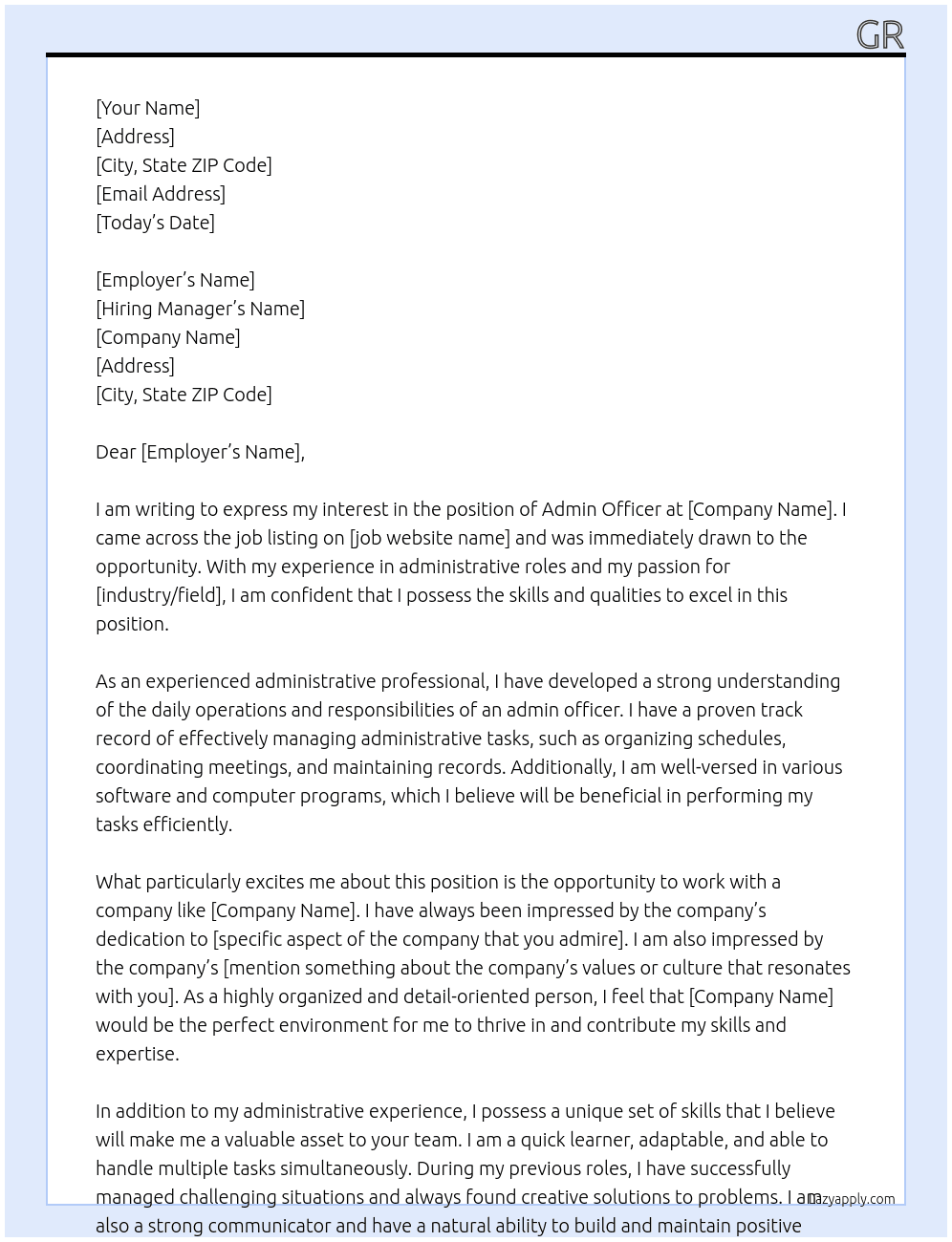 admin officer At sd Cover Letter