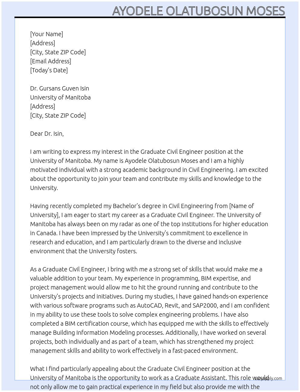 Cover letter for graduate civil engineer - LazyApply