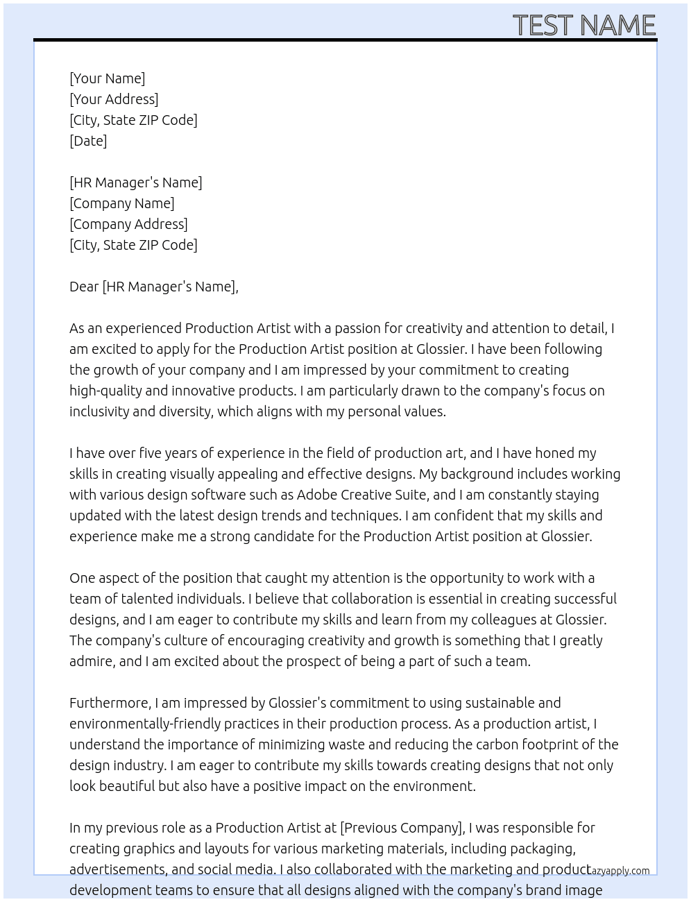 Production Artist At Glossier Cover Letter