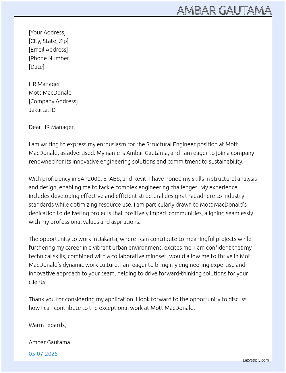 Structural Engineer At Mott Macdonald Cover Letter