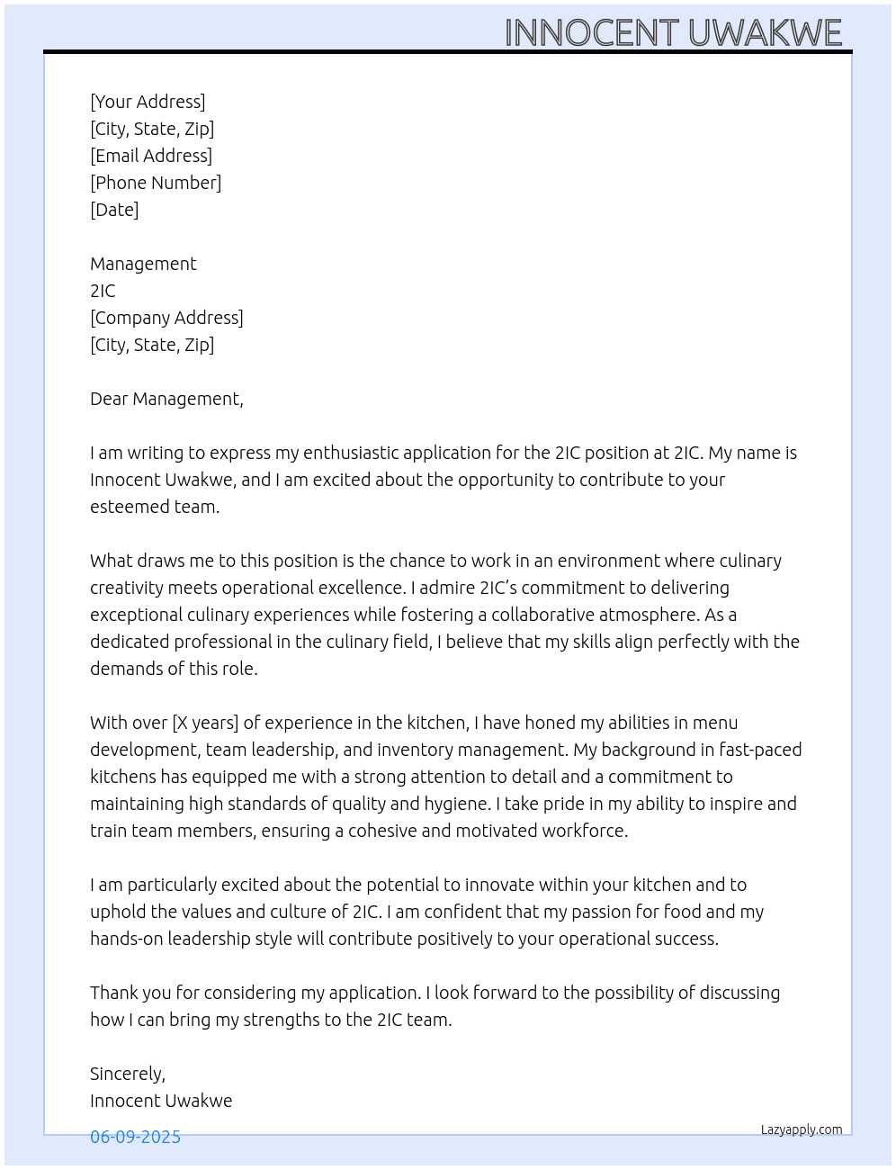 2IC At 2IC Cover Letter