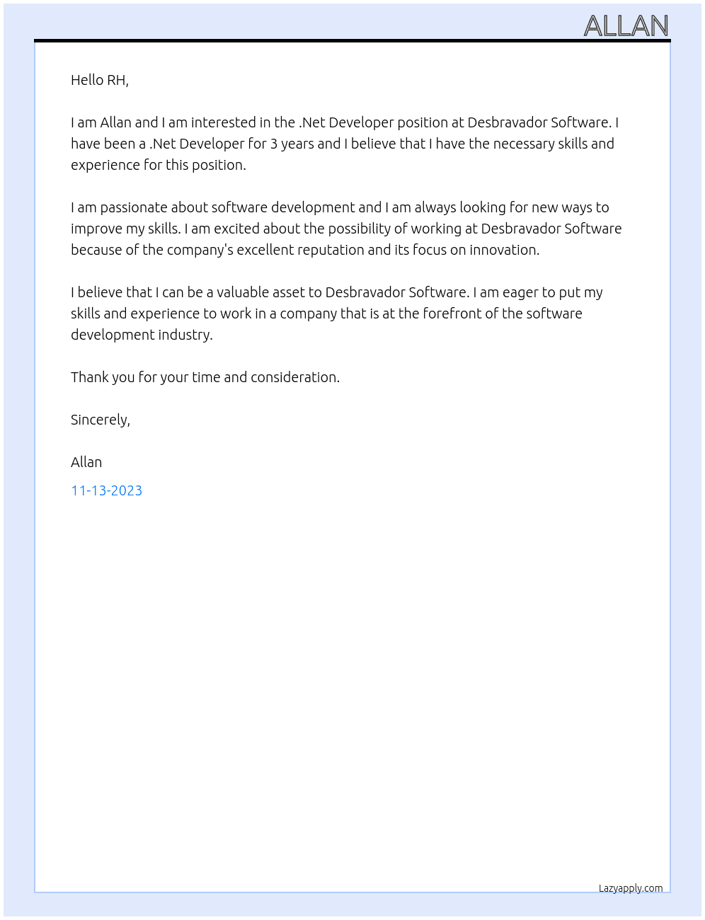 .Net Developer At Desbravador Software Cover Letter