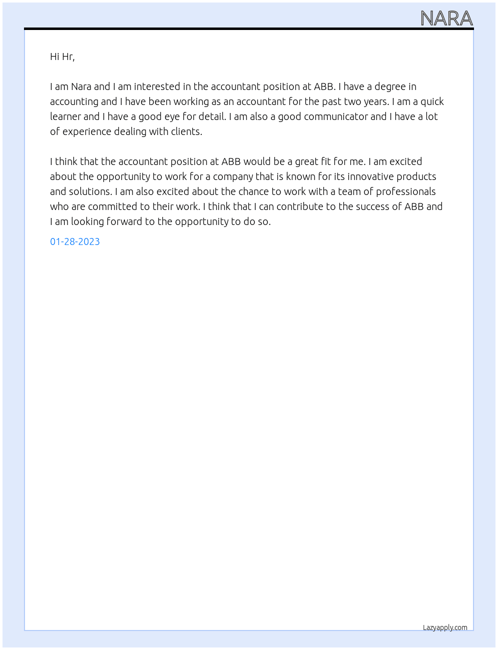 Accountant  At ABB Cover Letter