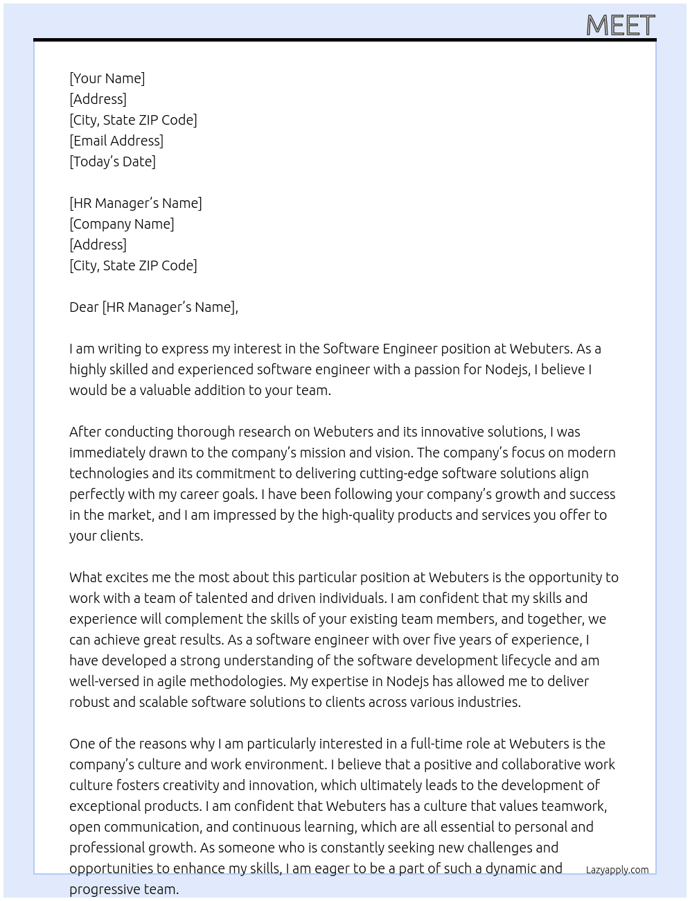 Software Engineer At Webuters Cover Letter