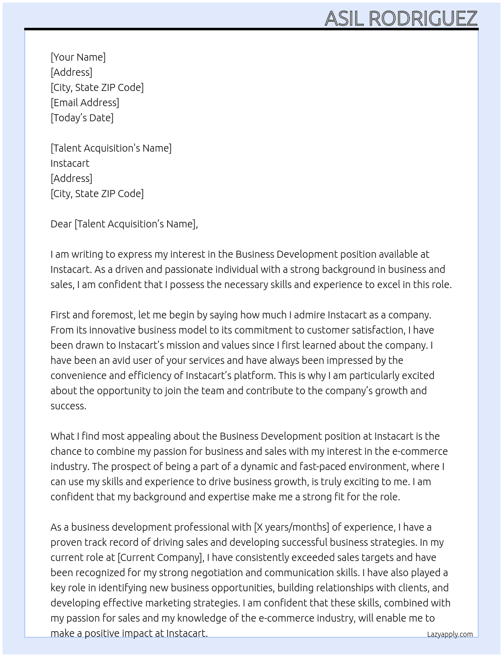 business development At Instacart Cover Letter
