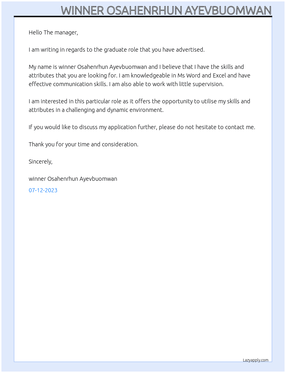 Graduate role  At Keystone bank Cover Letter