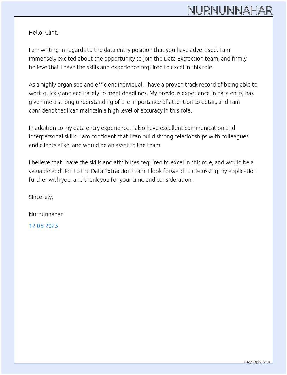 data entry At Data Extraction Cover Letter