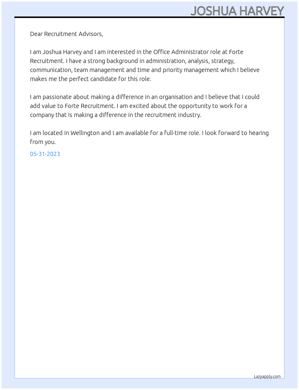 Office Administrator At Forte Recruitment Cover Letter