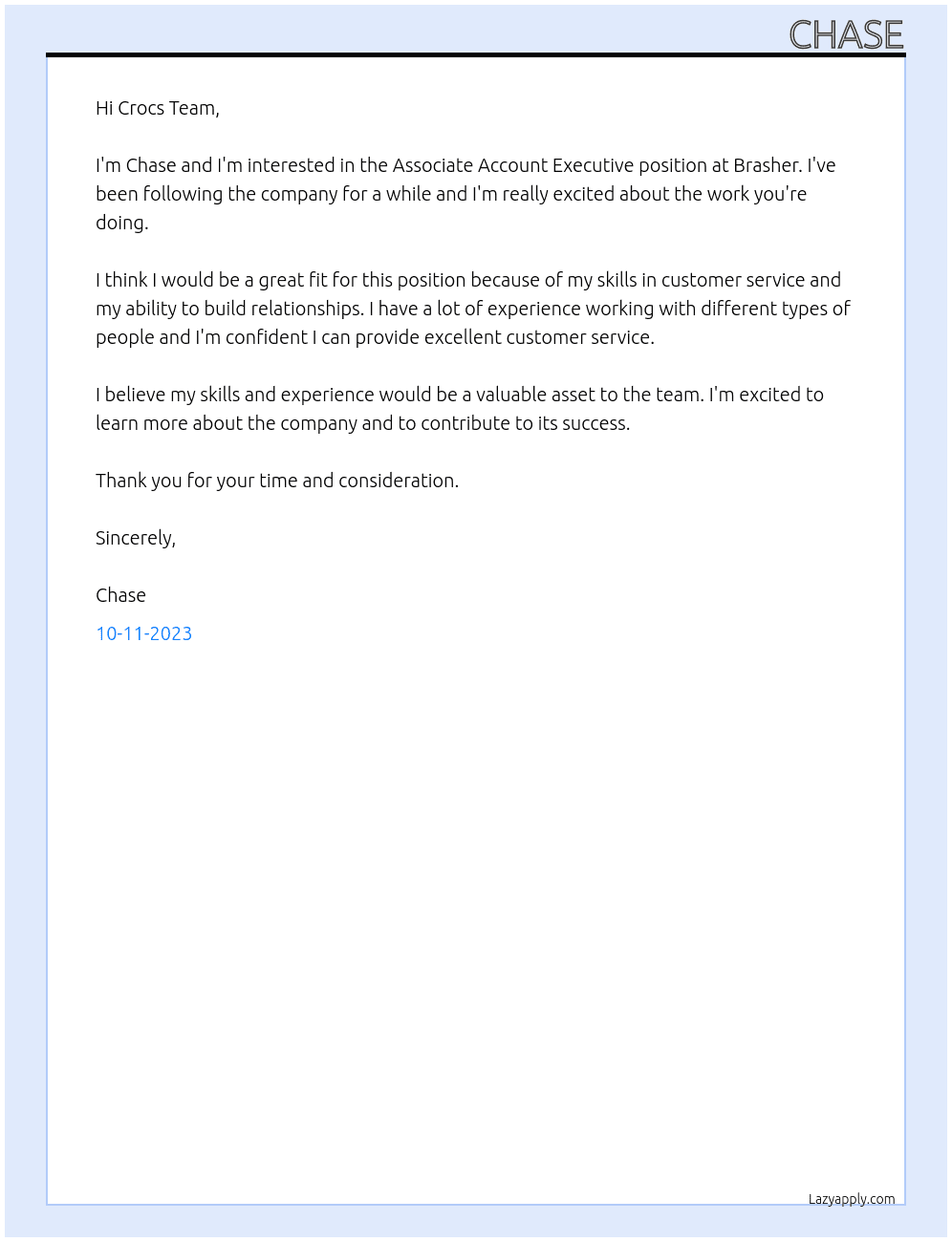 Associate Account Executive At Brasher Cover Letter