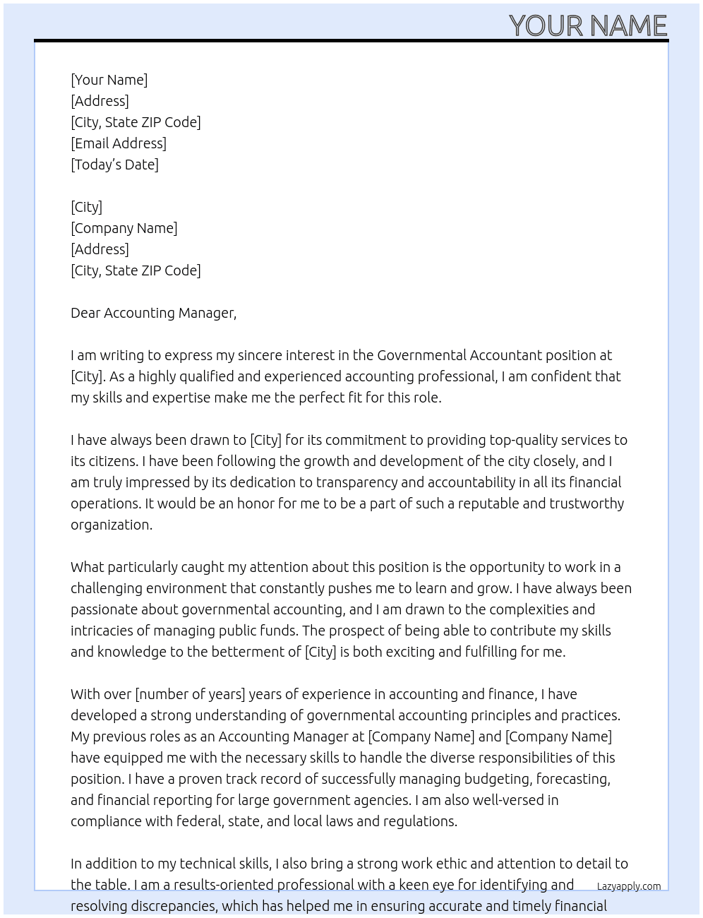 Governmental Accountant At City Cover Letter