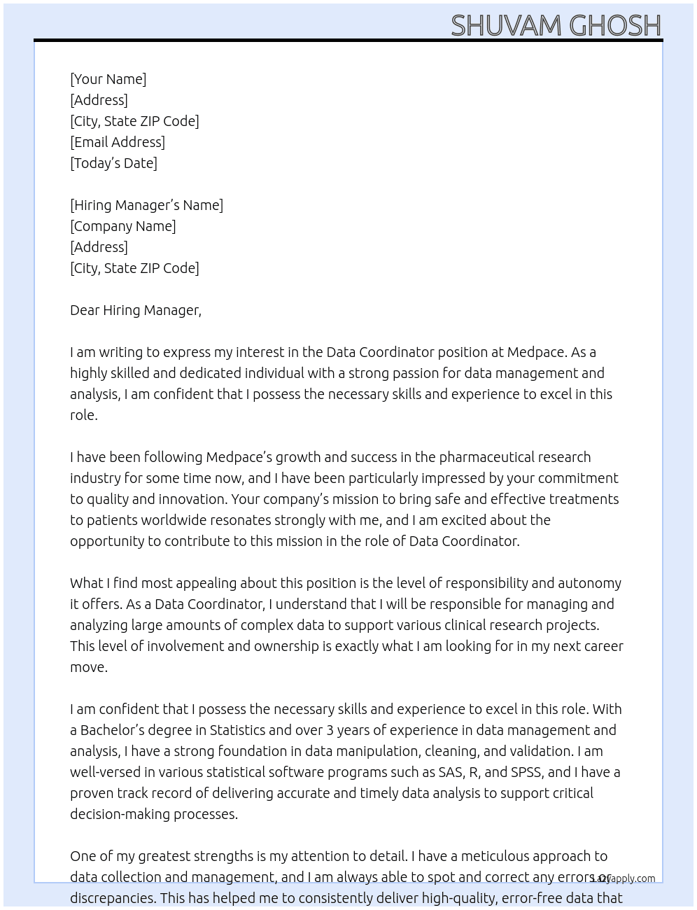 Data Coordinator At Medpace Cover Letter