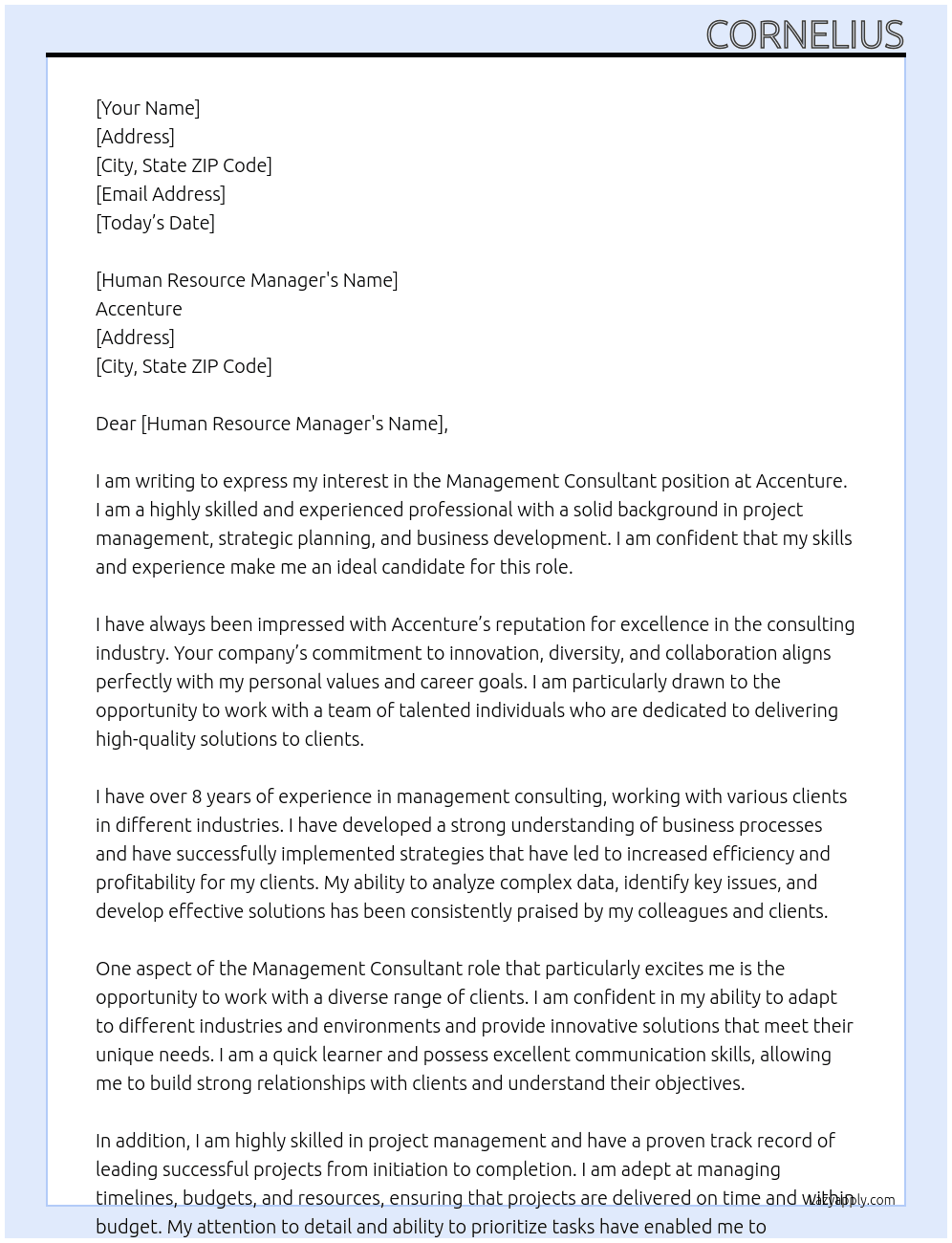 Management Consultant At Accenture Cover Letter
