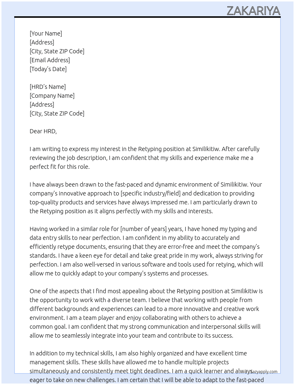 retyping At similikitiw Cover Letter