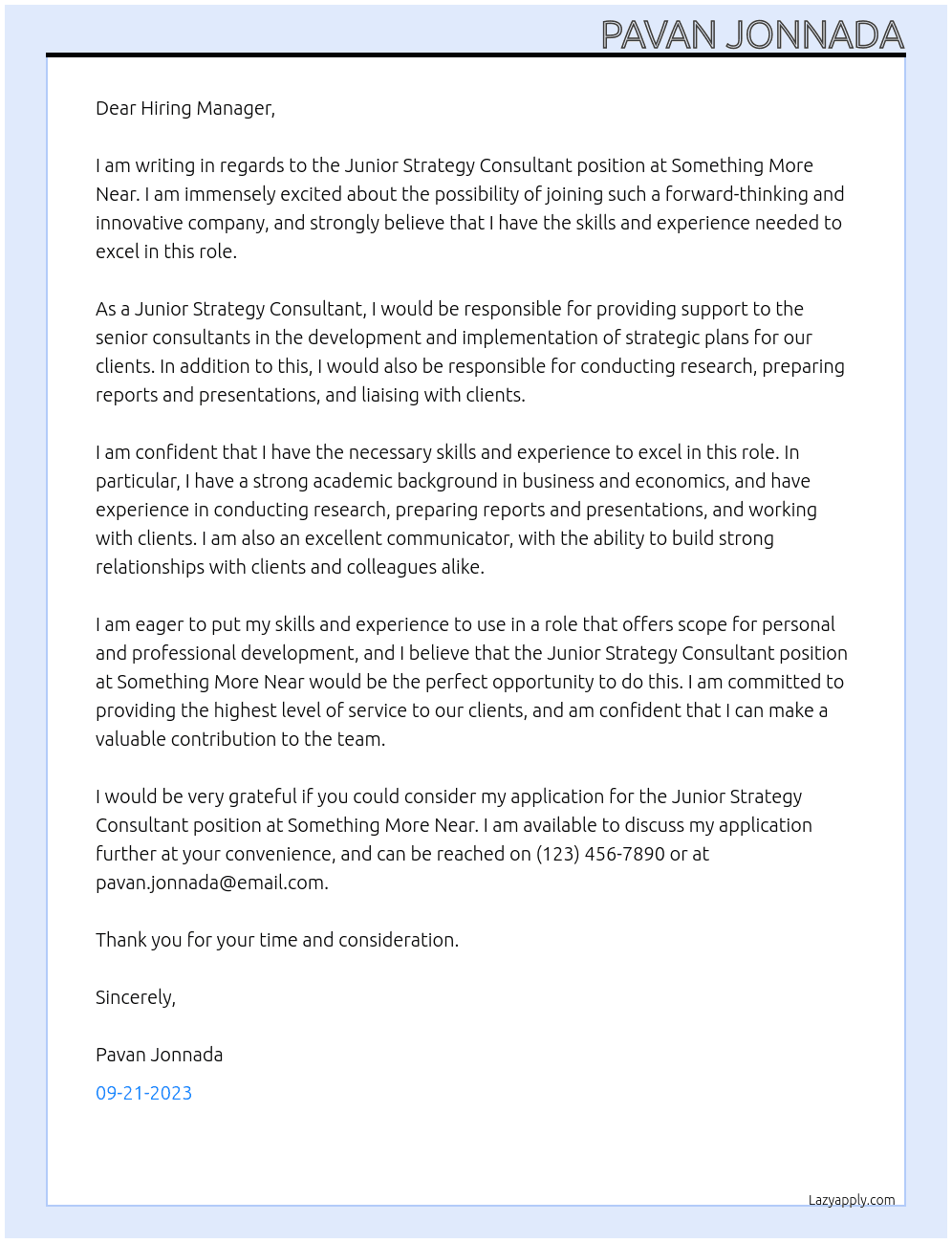 Junior Strategy Consultant At Something More Near Cover Letter