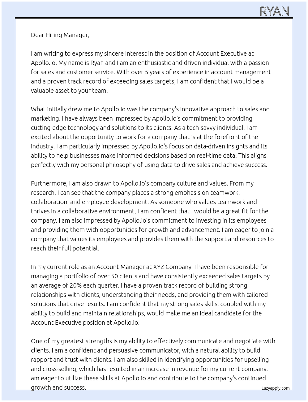 Account executive At Apollo.io Cover Letter