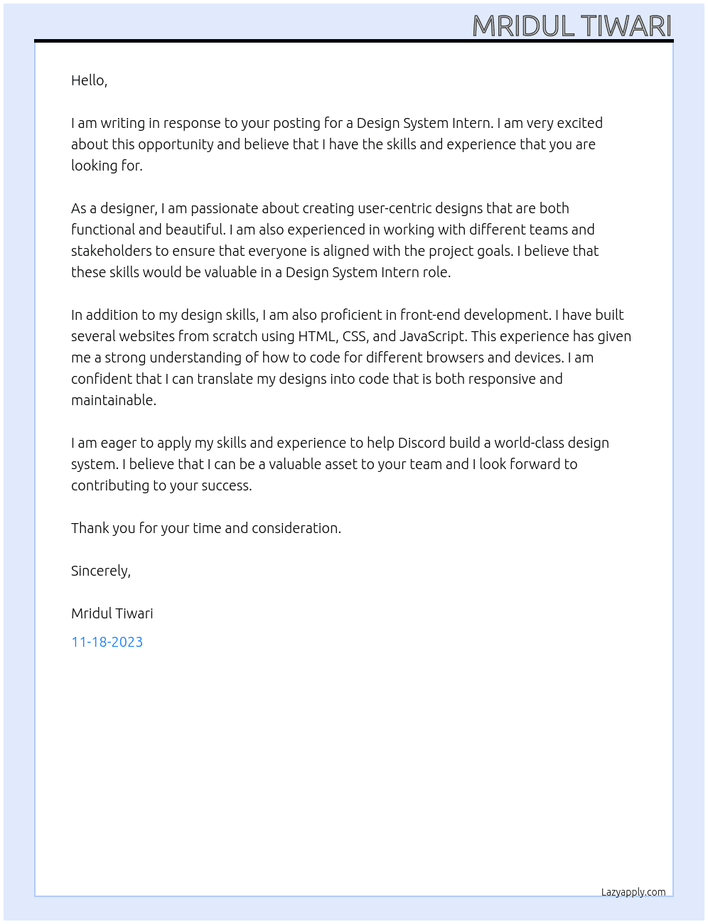 Design System Intern At Discord Cover Letter